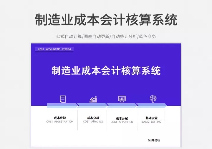 制造业成本会计核算Excel表格成本分析分配系统