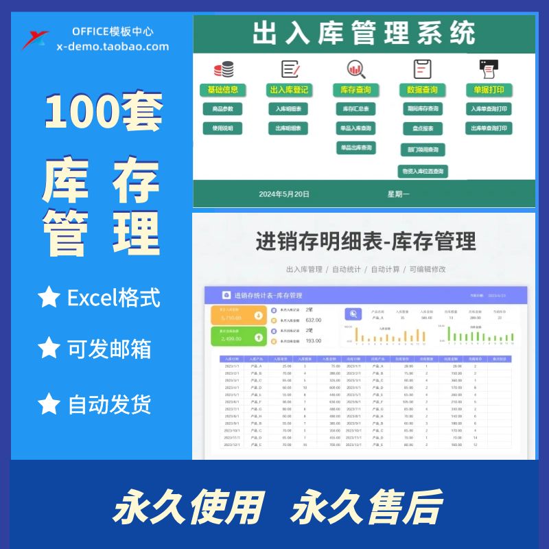 仓库出入库库存管理表统计分析excel表格进销存预警提醒管理看板