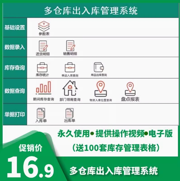 多仓库出入库管理系统Excel表格物资物料库存软件