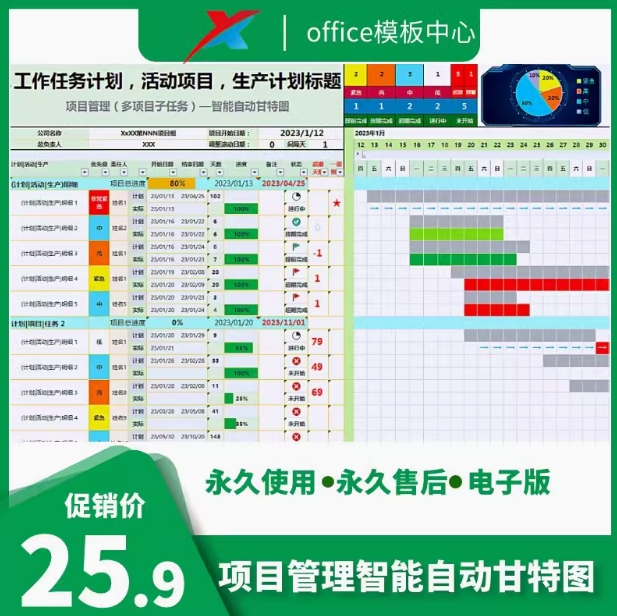  项目进度状态追踪甘特图Excel表格软件生产活动任务计划
