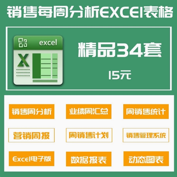 34套销售每周分析excel表格业绩周统计汇总分析营销周报