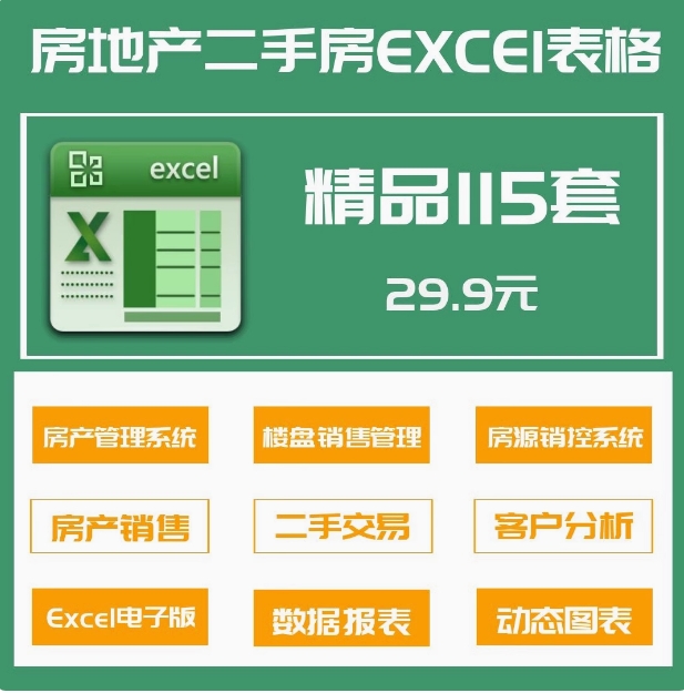  115套房地产专用表格二手房交易管理系统excel模板房产中介销售